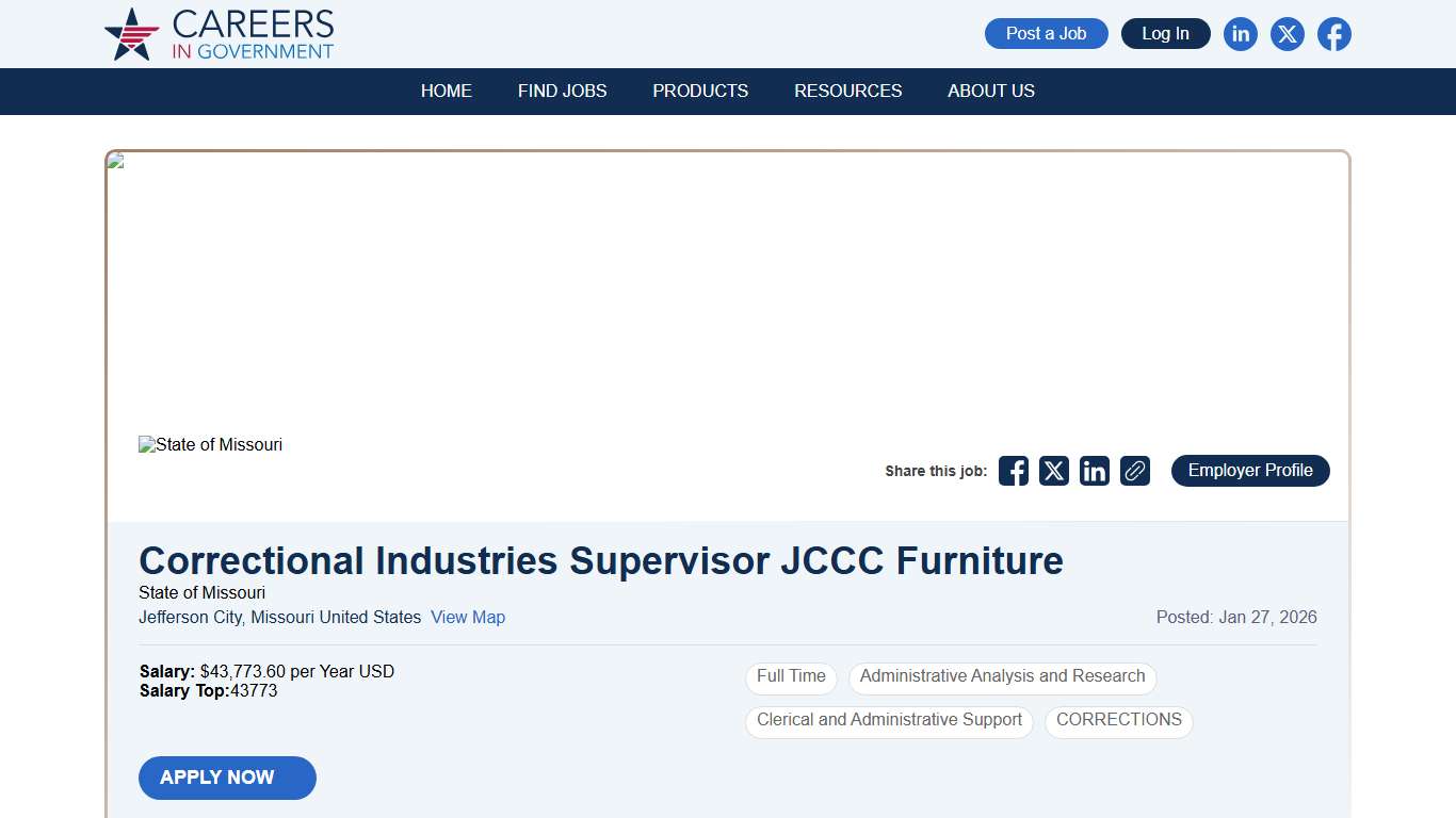Correctional Industries Supervisor JCCC Furniture Careers in Government